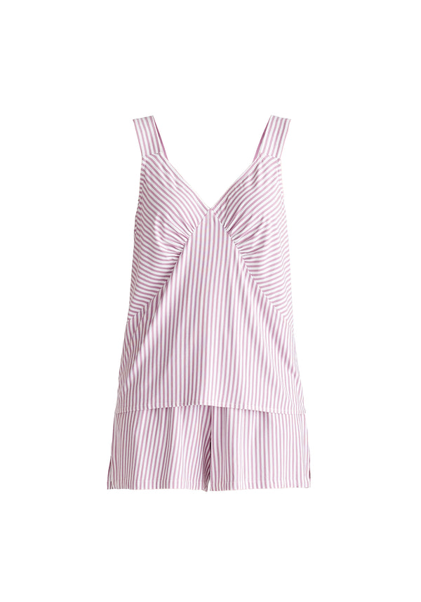 Pyjama Vest Top and Elasticated Shorts in Pink and White Cut Out